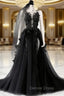 Black V Neck Backless Lace Prom Dress, Open Back Black Lace Prom Graduation Dresses