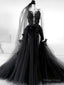 Black V Neck Backless Lace Wedding Dresses,Open Back Black Bridal Gowns