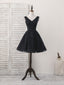 Black V Neck Lace V Neck Short Prom Dress, Black Homecoming Dresses