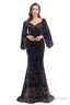 V Neck Sequins Mermaid Prom Dresses with Sleeves