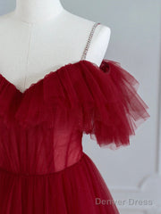 Black V-Neck Spaghetti Strap Tea Length Prom Dress, Cute A-Line Evening Party Dress