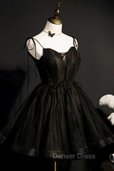 Black V-Neck Tulle Short Prom Dresses, Black A-Line Homecoming Party Dresses