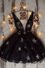 Black V Neck Tulle Short Prom Dress Black Homecoming Dresses