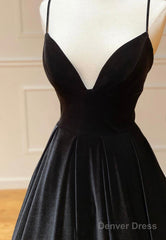 Black V Neck Velvet Prom Dress Evening Dress