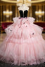 Black Velvet and Pink Tulle Strapless Prom Dresses