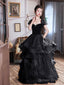 Black Velvet And Tulle Long Prom Dress, Black A Line Prom Dress