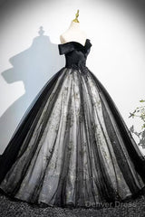 Black Velvet And Tulle Long Prom Dress, Elegant Off The Shoulder Party Dress