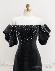 Black Velvet Beads Short Prom Dress, Black Evening Dress