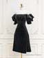 Black Velvet Beads Short Prom Dress, Black Prom Dresses