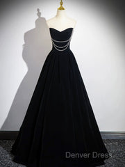 Black Velvet Floor Length Prom Dresses, Off The Shoulder A-Line Evening Party Dresses