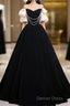 Black Velvet Floor Length Prom Dresses, Off The Shoulder A-Line Evening Party Dresses