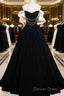 Black Velvet Long A-Line Prom Dresses, Off The Shoulder Evening Party Dresses