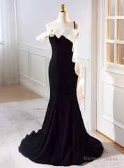 Black Velvet Mermaid One Straps Prom Dress