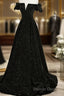 Black Velvet Off Shoulder A-Line Long Prom Dresses, Black Simple Wedding Party Dresses