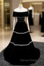 Black Velvet Off the Shoulder Pearls Prom Dresses