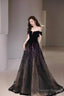 Black Velvet Sequins Long Prom Dress, Beautiful A-Line Tulle Party Dress