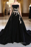 Black Velvet Strapless Crystal With Long Train Wedding Dresses
