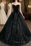 Black Velvet Tulle Long Ball Gowns, Black A Line Prom Gowns