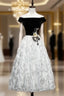 Black White Velvet Off the Shoulder Appliques Prom Dresses
