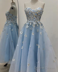 Blue 3D Flowers Tulle Midi Dress