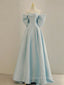 Blue A Line Satin Long Prom Dress, Blue Satin Prom Dresses