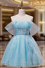 Blue A Line Short Prom Dress, Cute Blue Homecoming Dresses