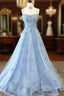 Blue Backless Lace Prom Dress, Open Back Blue Lace Prom Graduation Dresses