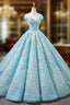 Blue Ball Gowns Off The Shoulder Appliques Haute Couture Wedding Dresses