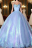 Blue Ball Gowns Organza Straps Beading Quinceanera Dresses