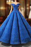 Blue Ball Gowns Sequisn Appliques Off The Shoulder Wedding Dresses