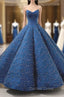 Blue Ball Gowns Sweetheart Sequins Wedding Dresses With Beading