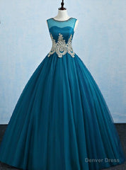 Blue Ball Gown Tulle Appliques Quinceanera Dress