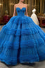 Blue Ball Gown Tulle Pink Tulle Pleats Beading Prom Dresses