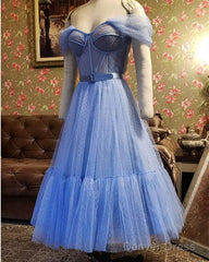 Blue Dot Tulle Off-The-Shoulder Corset Dress