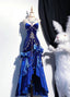 Blue/Burgundy Gorgeous Elegant Delicate Beaded Spaghetti Strap Long Ruffled Velvet Ball Gowns Prom Gowns Prom Dresses