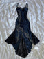 Blue Gorgeous Exquisite Applique Lace Spaghetti Straps Long Satin Prom Dress Prom Dress