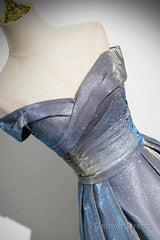 Blue Gradient A-Line Floor Length Prom Dress, Blue Off The Shoulder Evening Party Dress