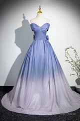 Blue Gradient-Color Glitter Sequins Prom Dresses, A-Line Off-The-Shoulder Blue Princess Formal Dresses