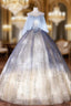 Blue Gradient Tulle Sequins Spaghetti Straps Quinceanera Dresses
