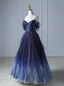 Blue Gradient Tulle Straps Beading Prom Dress