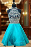 Blue High Neck Beaded Crystals Backless Prom Homecoming Dresses