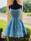 Blue Lace Short Prom Dress, Blue Lace Homecoming Dresses