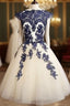 Blue Lace Tulle Short Prom Dress, Homecoming Dress, Bridesmaid Dresses