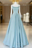 Blue Long Beaded Prom Dress, Long Blue Beaded Prom Dresses
