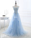 Blue Long Prom Dress, Aline Sweetheart Neck Blue Prom Graduation Dresses