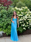 Blue Long Straps Sweetheart Prom Dress Prom Dress, Blue Satin Prom Dresses