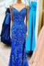 Blue Mermaid Spaghetti Straps Cheap Long Prom Dress,Prom Dresses