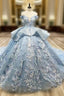 Blue Off Shoulder Ball Gown Prom Dresses Sweet 16th Dresses