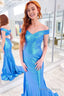 Blue Off Shoulder Sequins Mermaid Prom Dresses