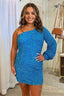 Blue One Shoulder Sequins Tight Homecoming Dresses